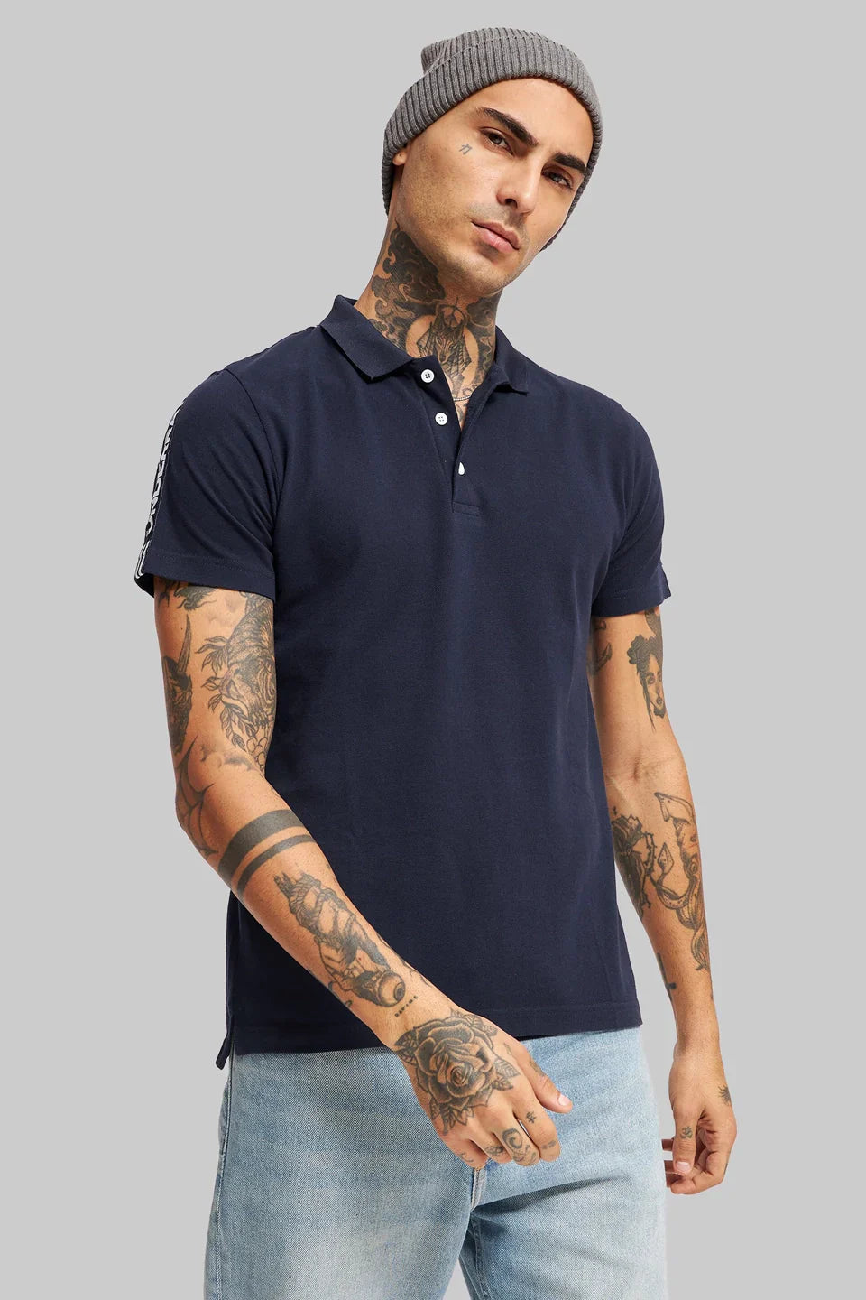 Pack of 3 Polo T-shirt combo - Navy/Colourblocked Whites