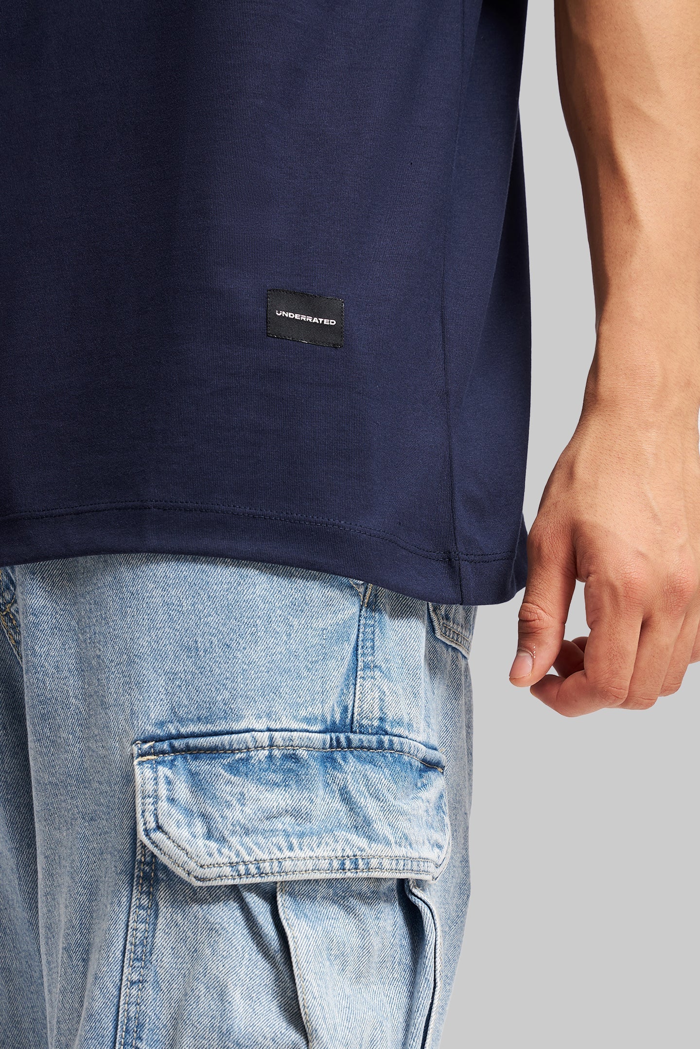 Boxed Underrated Navy Blue Oversized Fit T-Shirt Men
