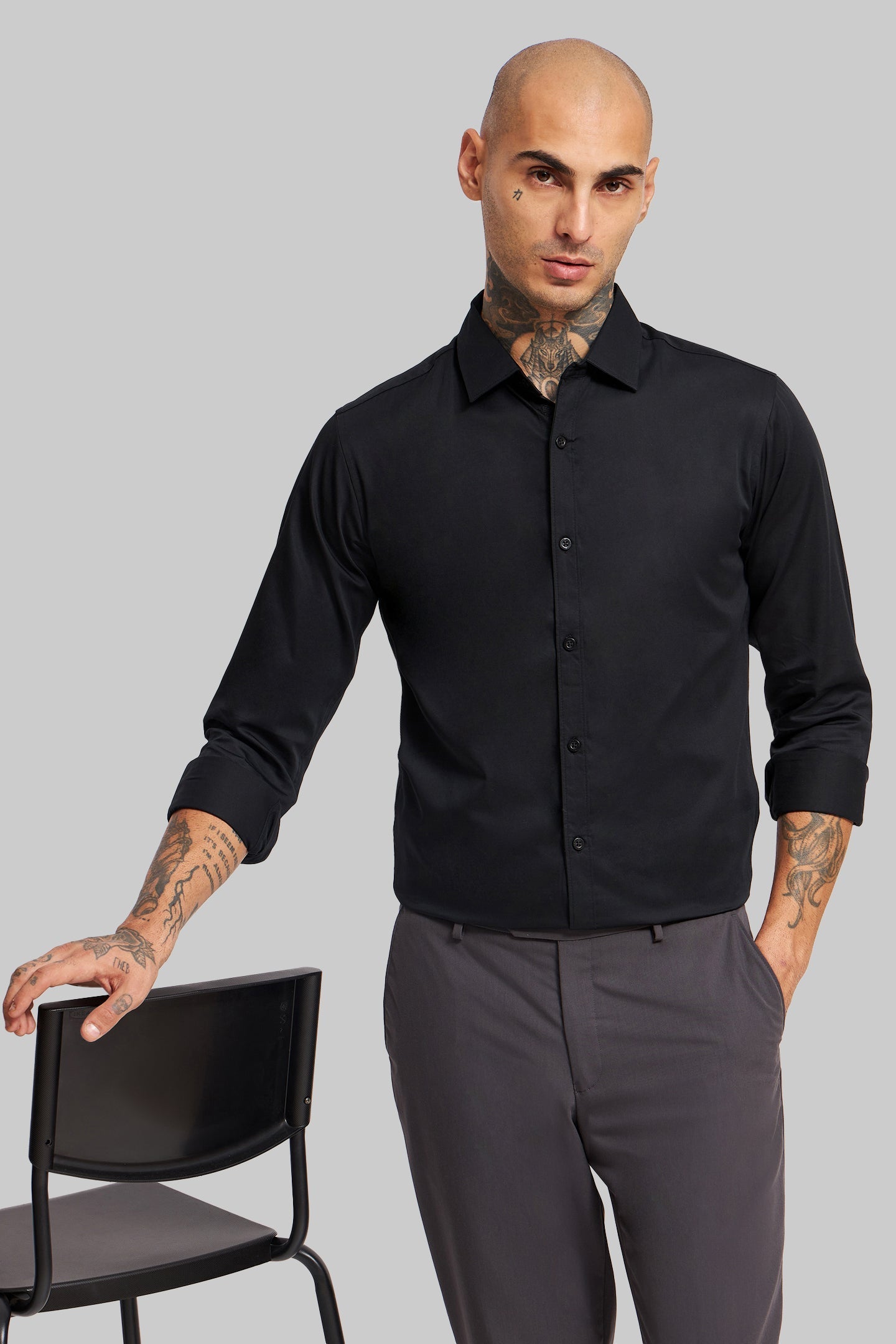 Pack of 2 Slim Fit Men's Shirt Combo - Black/ Blue