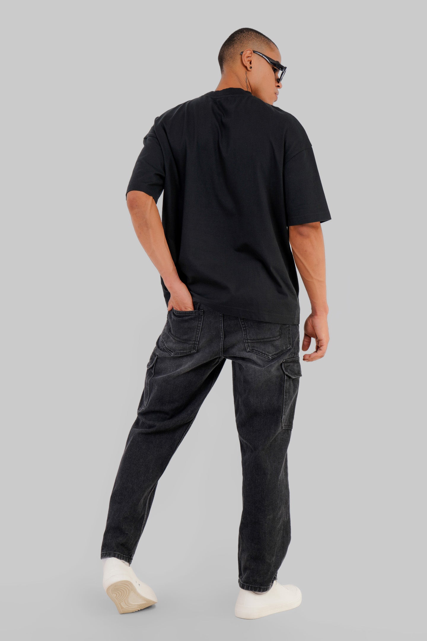 Space Dog Black Baggy Fit T-Shirt Men
