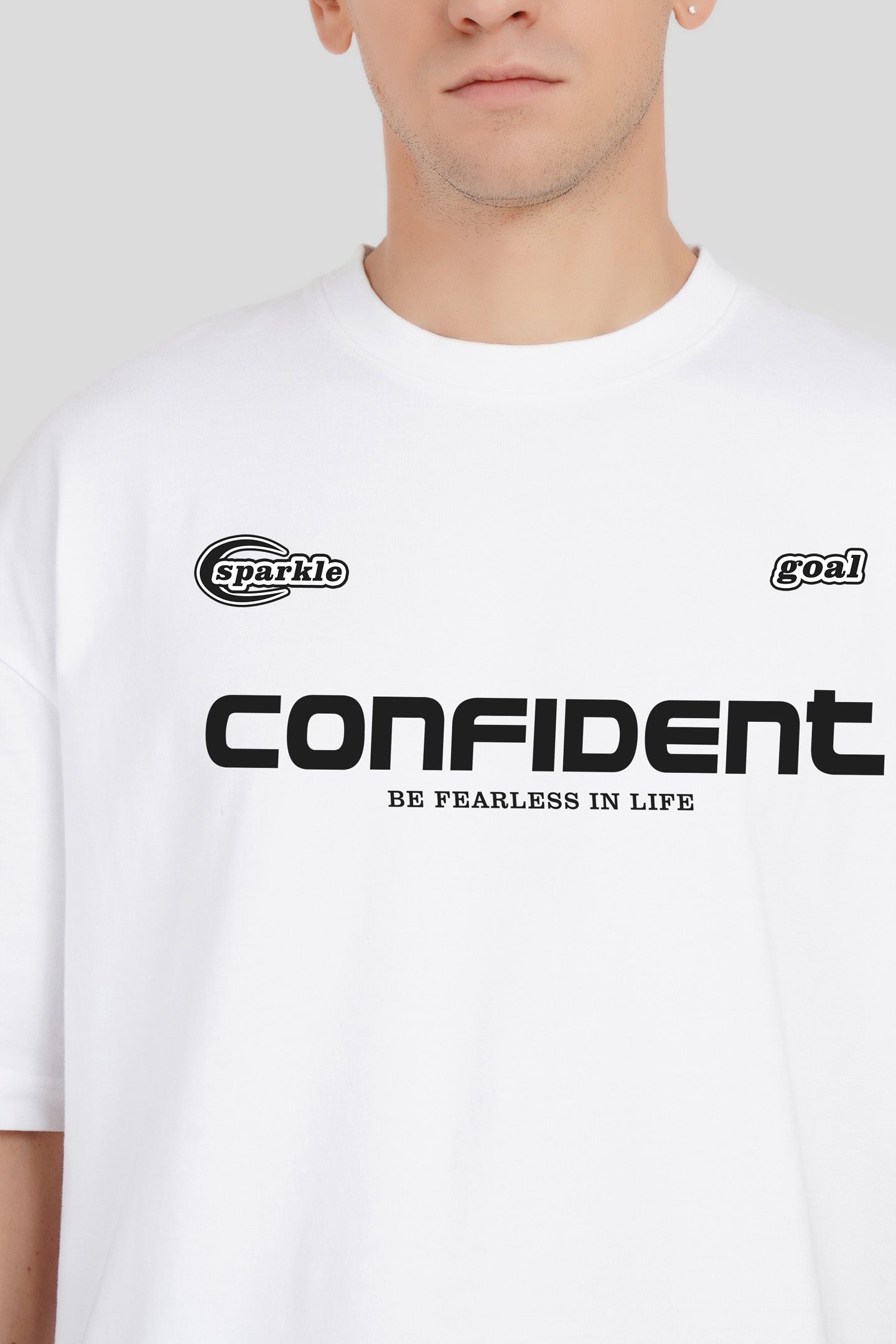 Confident Typographic White Baggy Fit T-Shirt Men