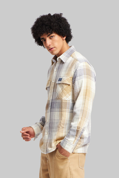 Beige Plaid Check Shacket