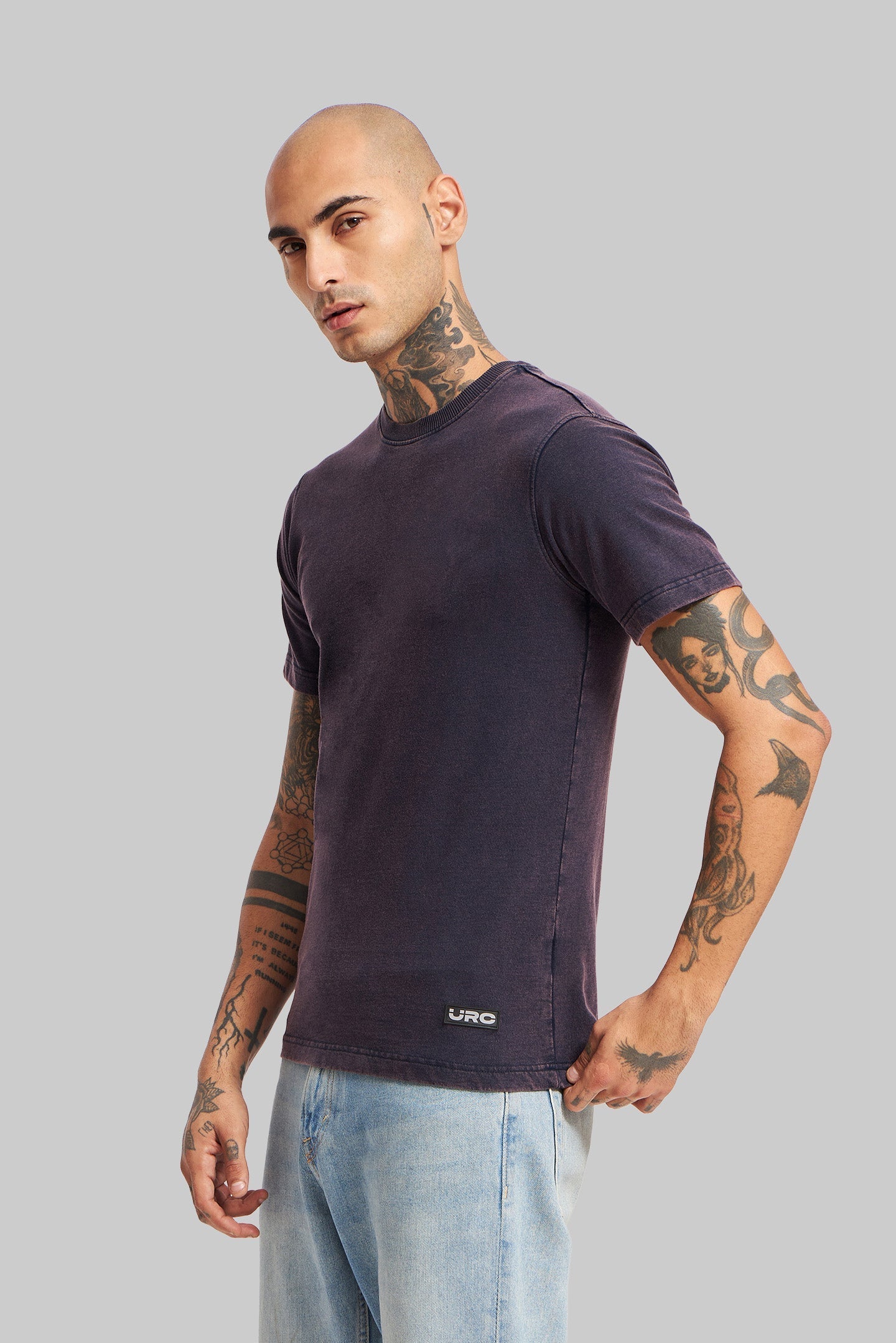 Solid Navy Blue Acid Washed Tee