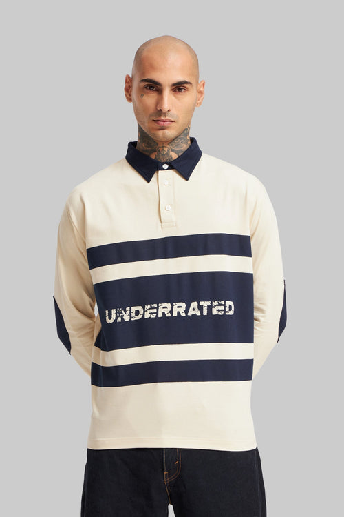 White and Navy Printed Polo