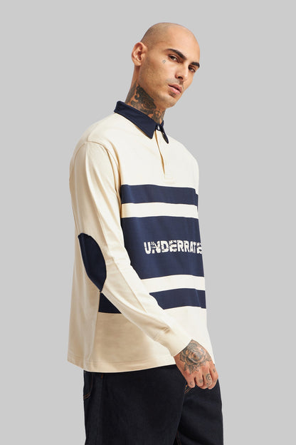 White and Navy Printed Polo