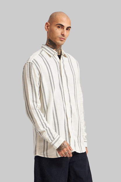 Off White Striped Textured Shirt