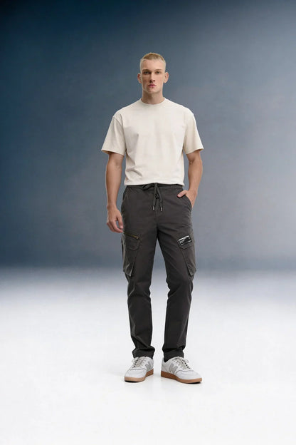 Dark Grey Mid Rise Regular Fit 6 pocket Men's Cargo