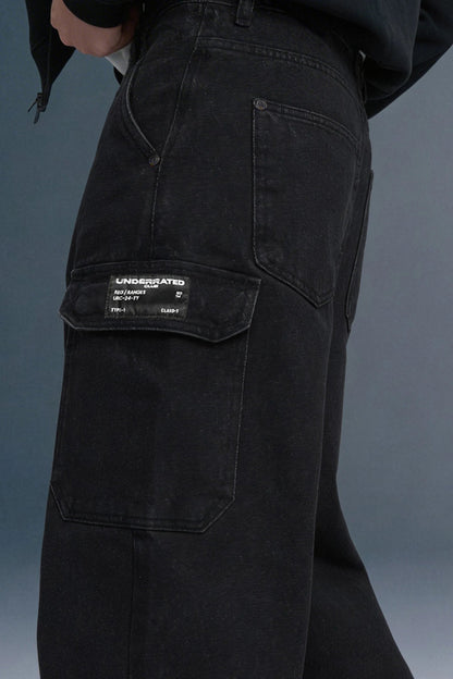 Jet Black 6-Pocket Cargo Jeans For Men - Mid Rise Relaxed Fit