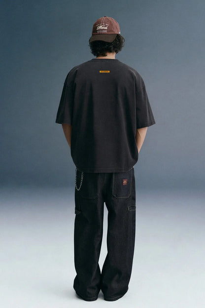 Tiger Eye Black Embroidered Oversized T-shirt Men
