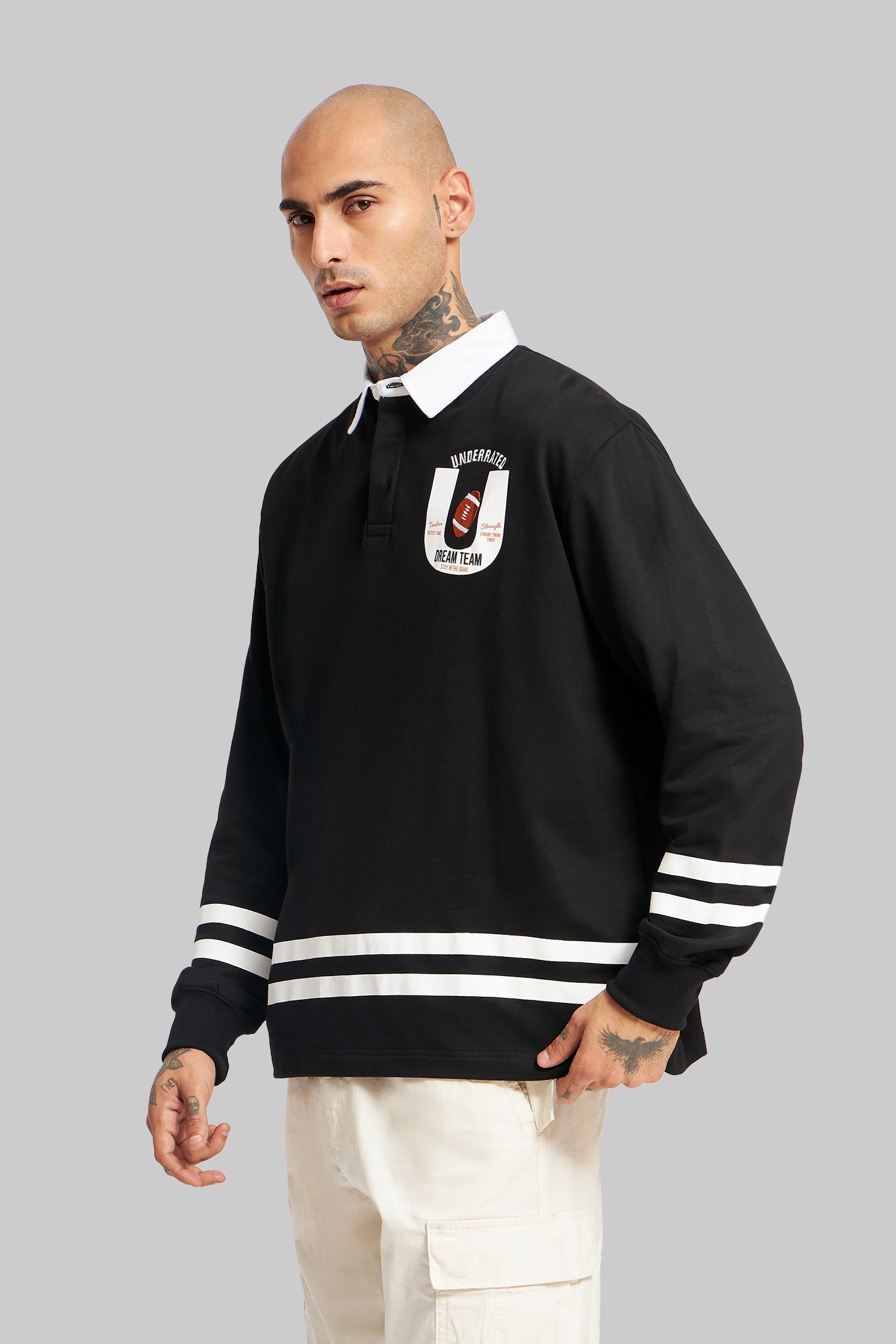White Striped Black Polo