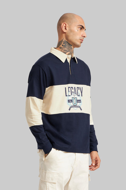 Navy and Beige Men's Polo