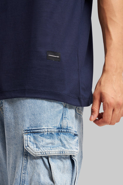 Underrated Curve Navy Blue Oversized Fit T-Shirt Men