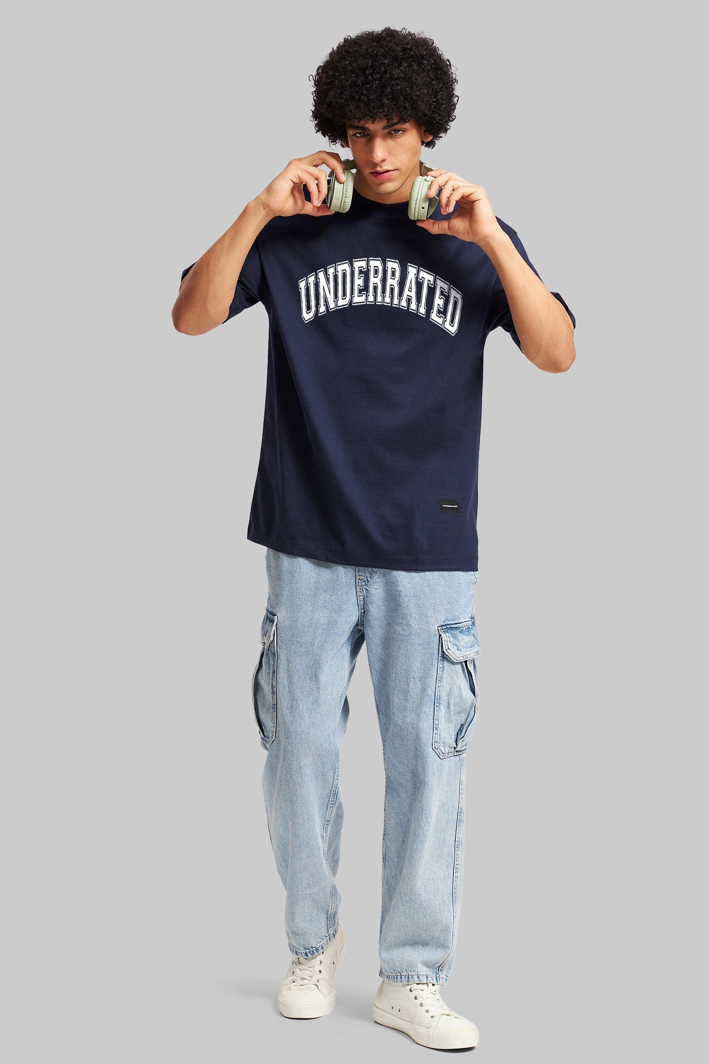 Underrated Curve Navy Blue Oversized Fit T-Shirt Men