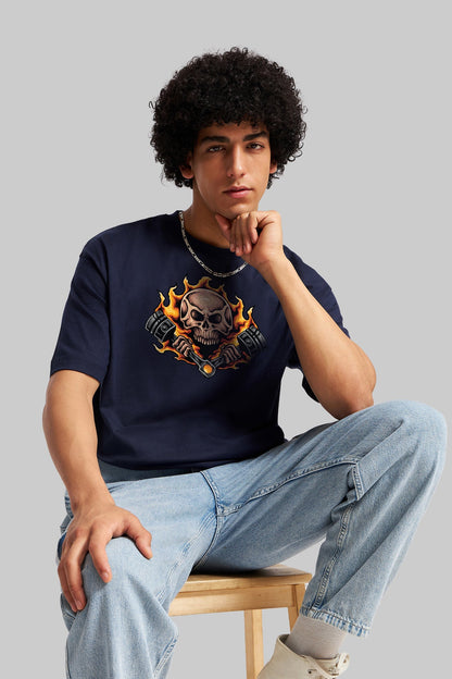 Skull Rider Navy Blue Oversized Fit T-Shirt Men
