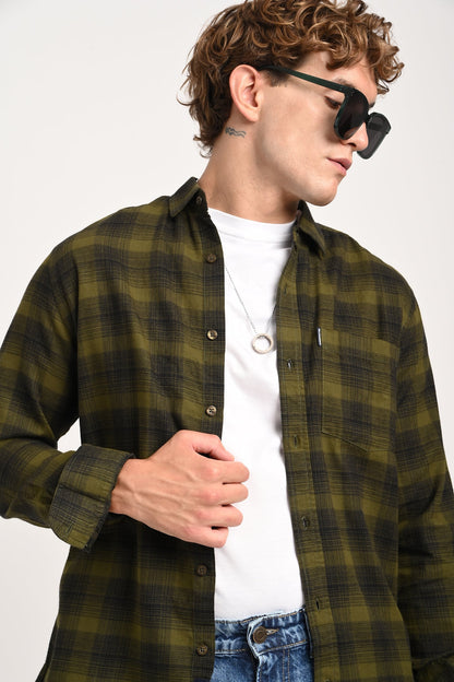 Olive Green Plaid Check Shirt