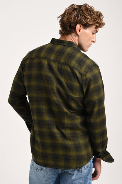 Olive Green Plaid Check Shirt