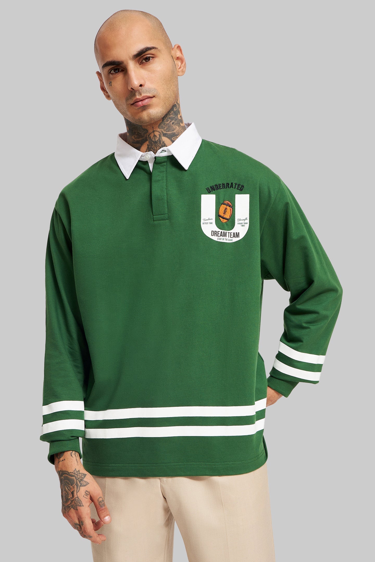 White Striped Green Polo