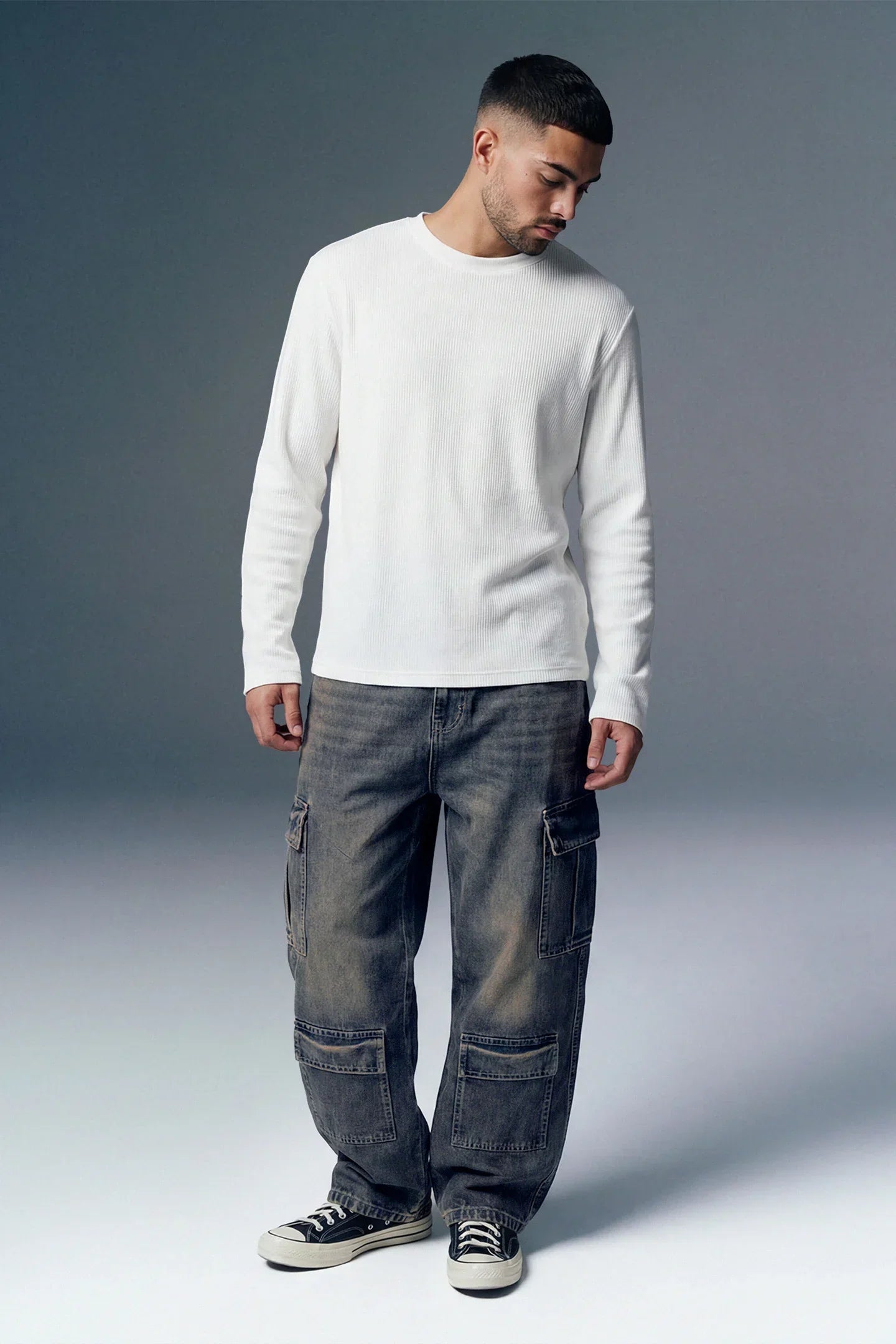 Rusty Blue 8-Pocket Baggy Cargo Jeans for Men