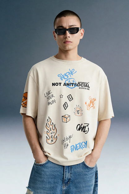 Not Antisocial Light Beige Oversized T-shirt Men