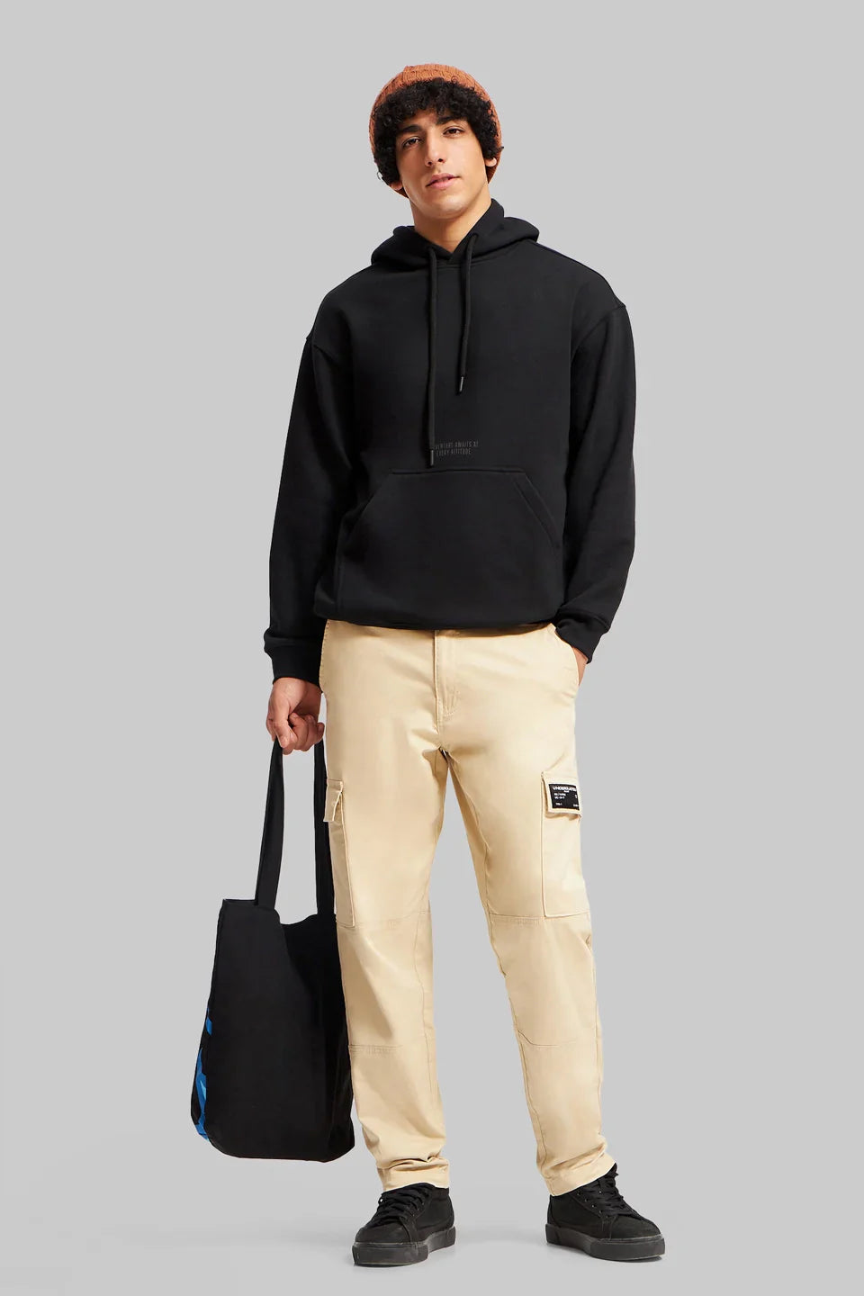 Black Pigment Print Hoodie