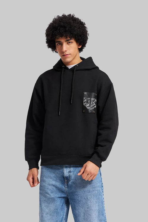 Black Leather Embossed Hoodie
