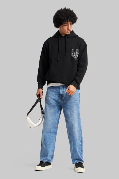 Black Leather Embossed Hoodie