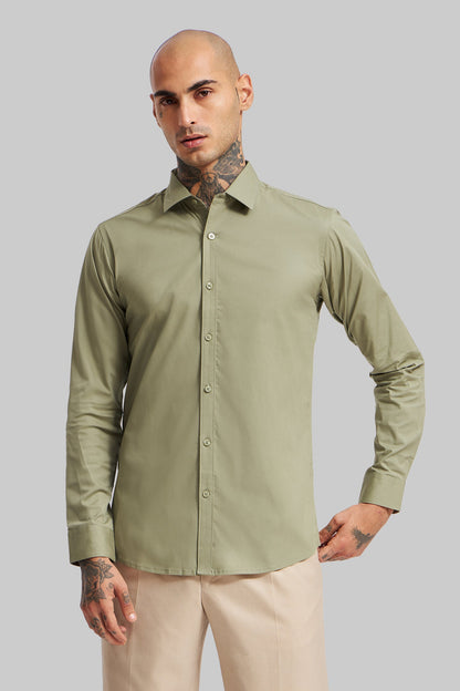 Green Solid Slim Fit Shirt