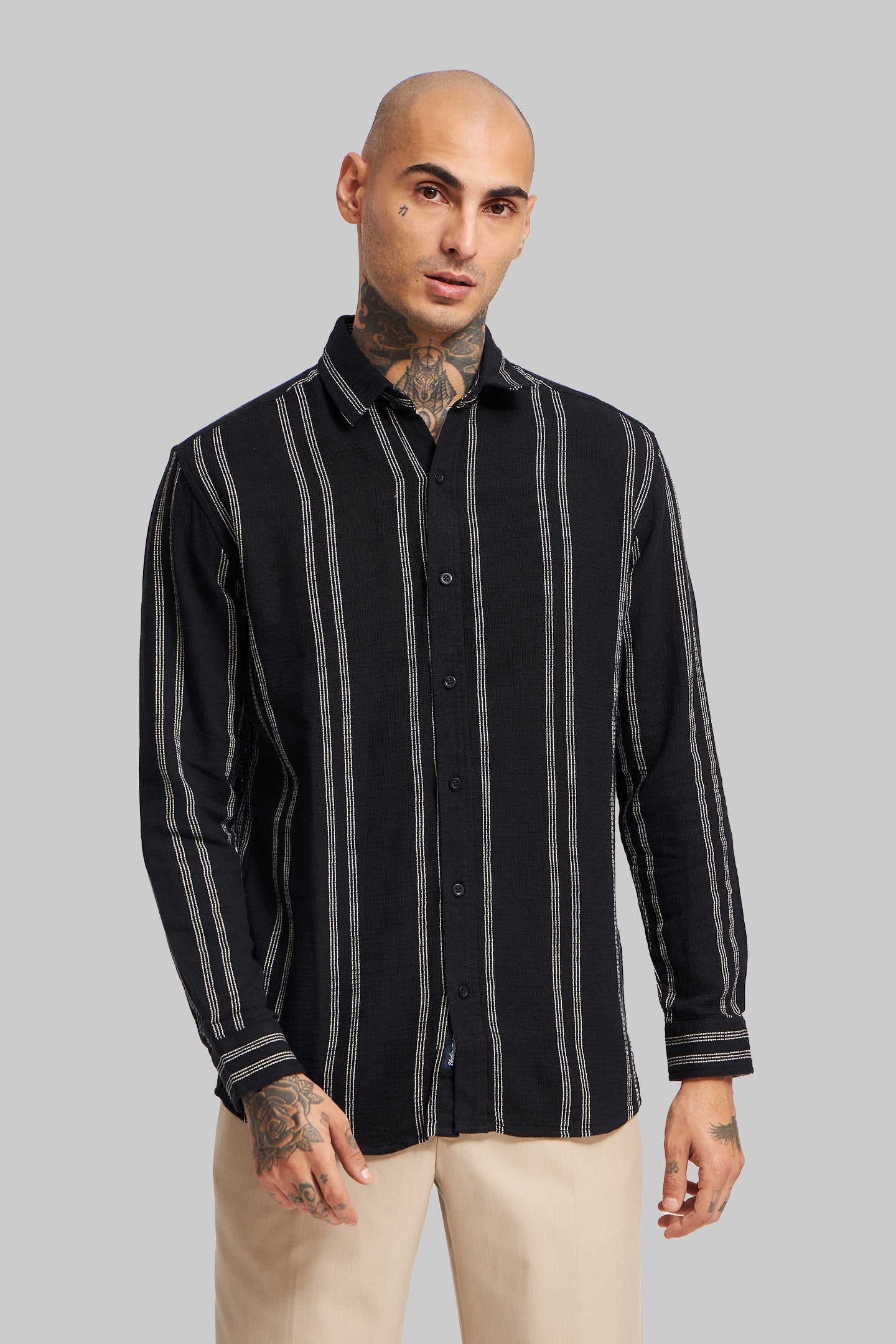 Black Striped Textured Shirt