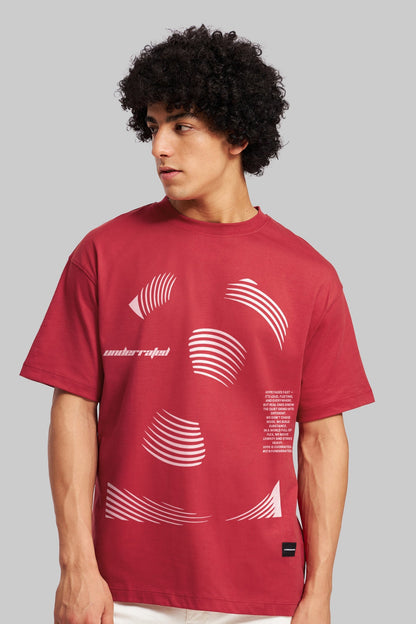 Scratched Red Oversized Fit T-Shirt Men