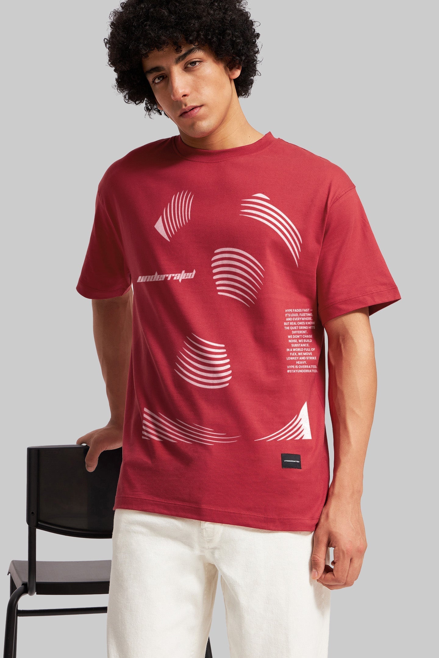 Scratched Red Oversized Fit T-Shirt Men