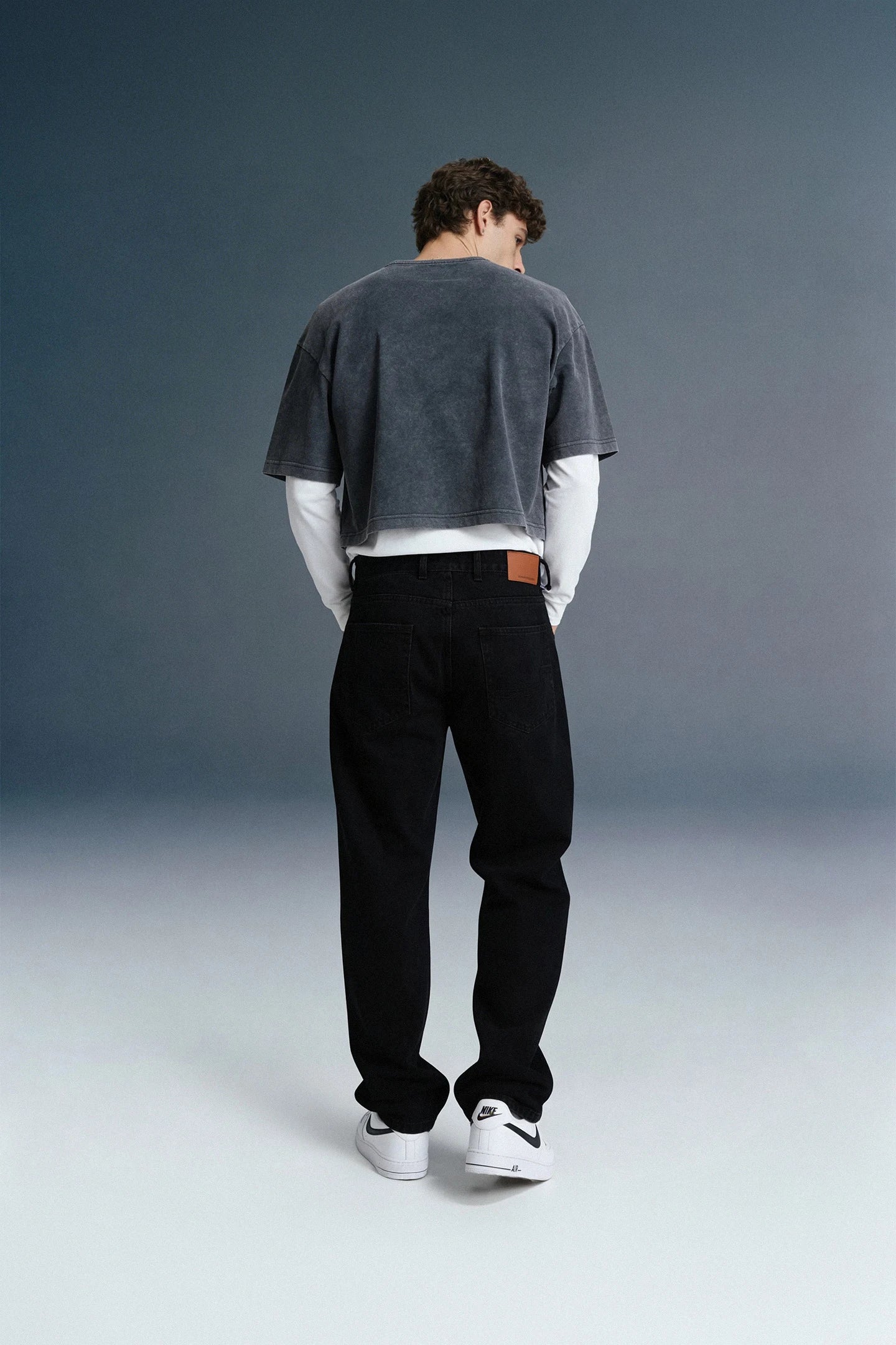 Black Mid Rise Men's Straight Jeans