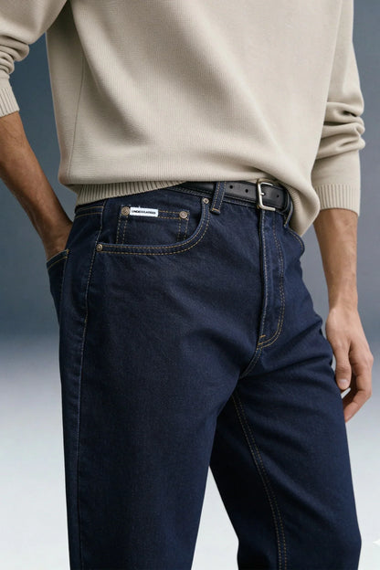 Dark Blue Washed Men's Straight Jeans