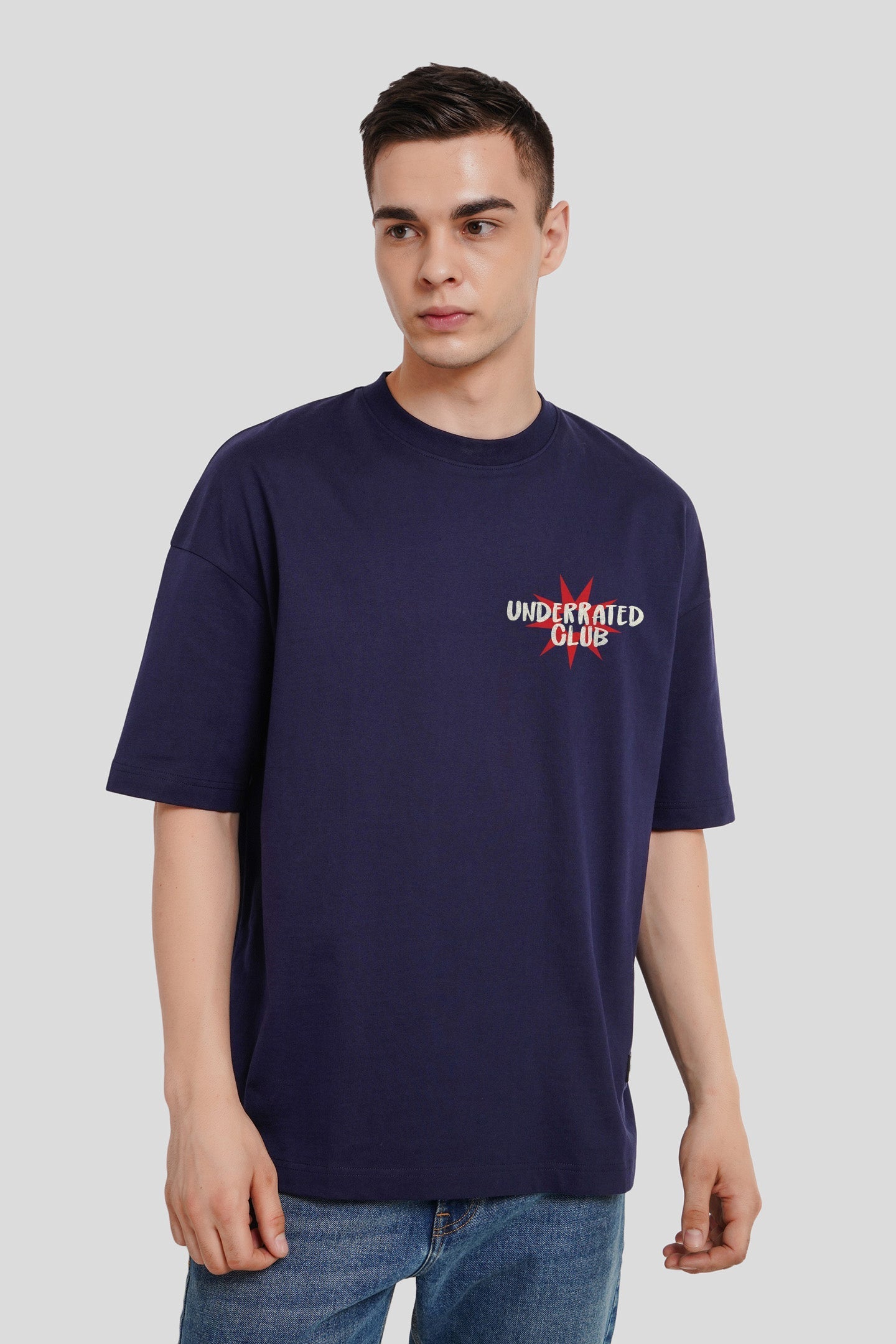 Abstract Disconnected Mind Print Navy Blue Baggy Fit T-Shirt Men