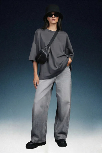 Light Grey High Rise Baggy Women Jeans