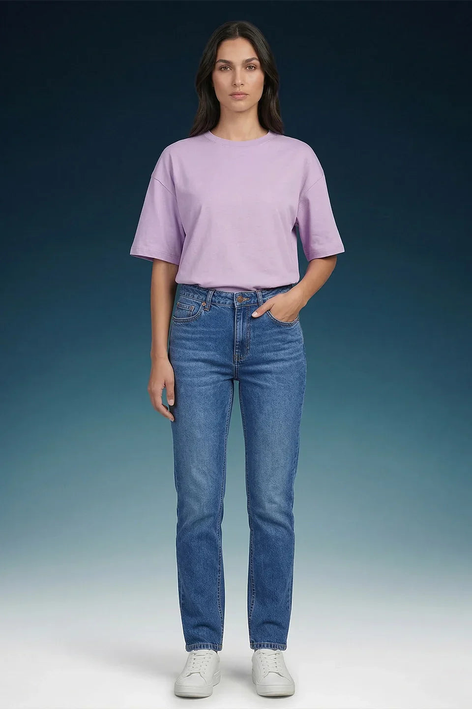 Blue Mid Rise Straight Women Jeans