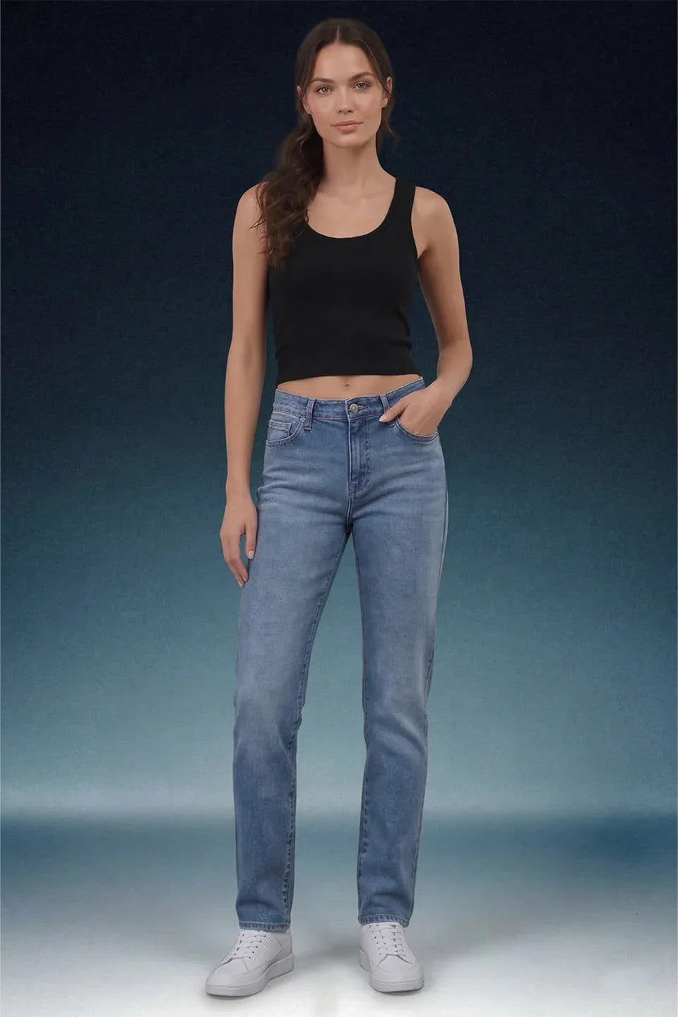 Light Blue Mid Rise Straight Women Jeans