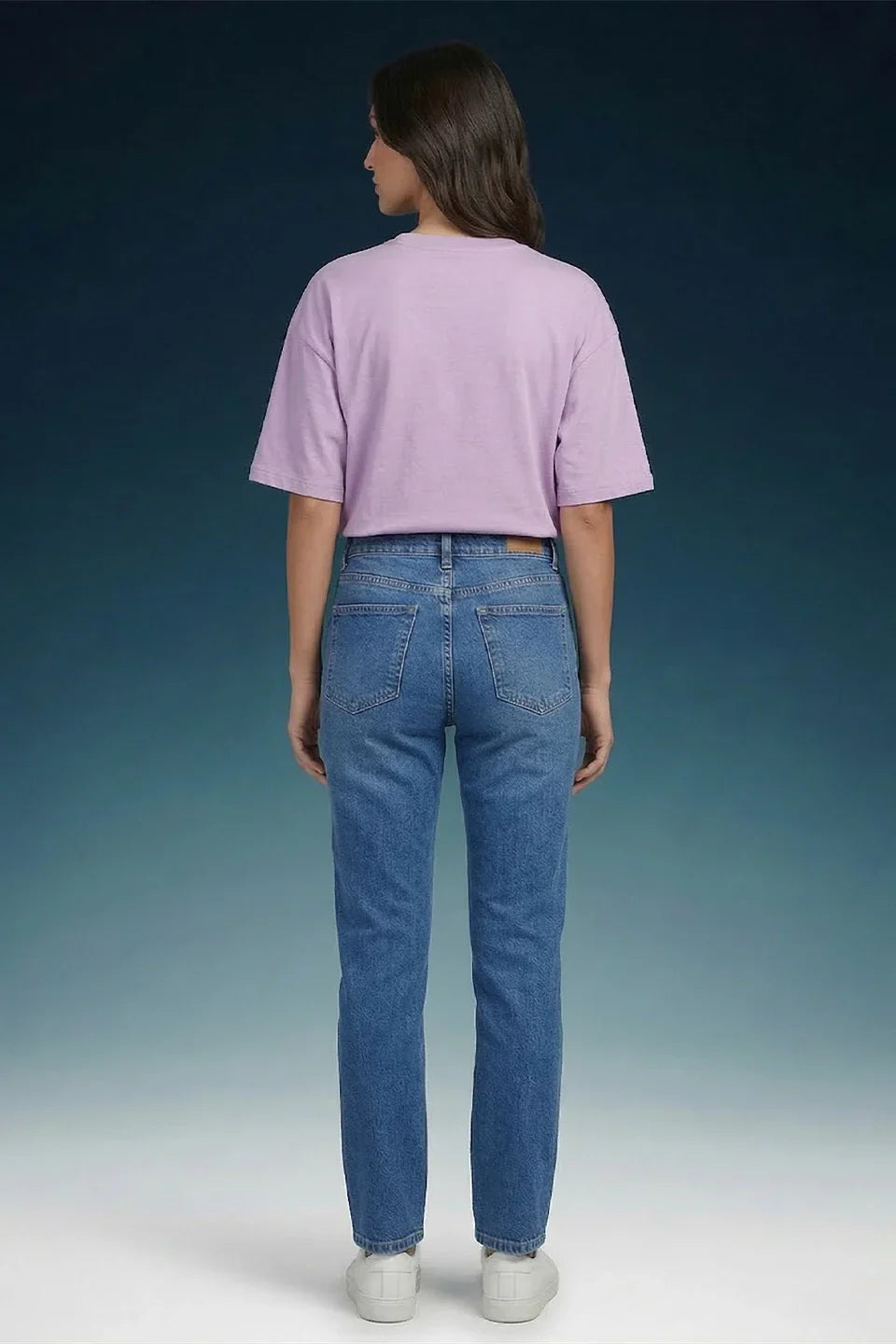 Blue Mid Rise Straight Women Jeans