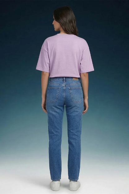 Blue Mid Rise Straight Women Jeans