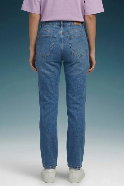 Blue Mid Rise Straight Women Jeans