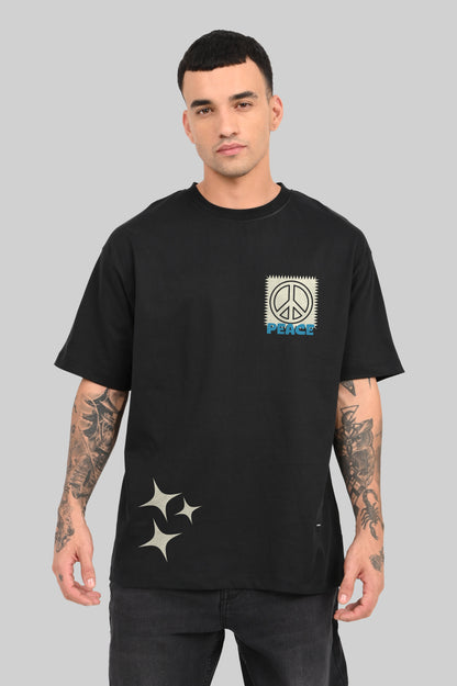 Chaotic Harmony Peace Graphic Black Oversized Fit T-Shirt Men