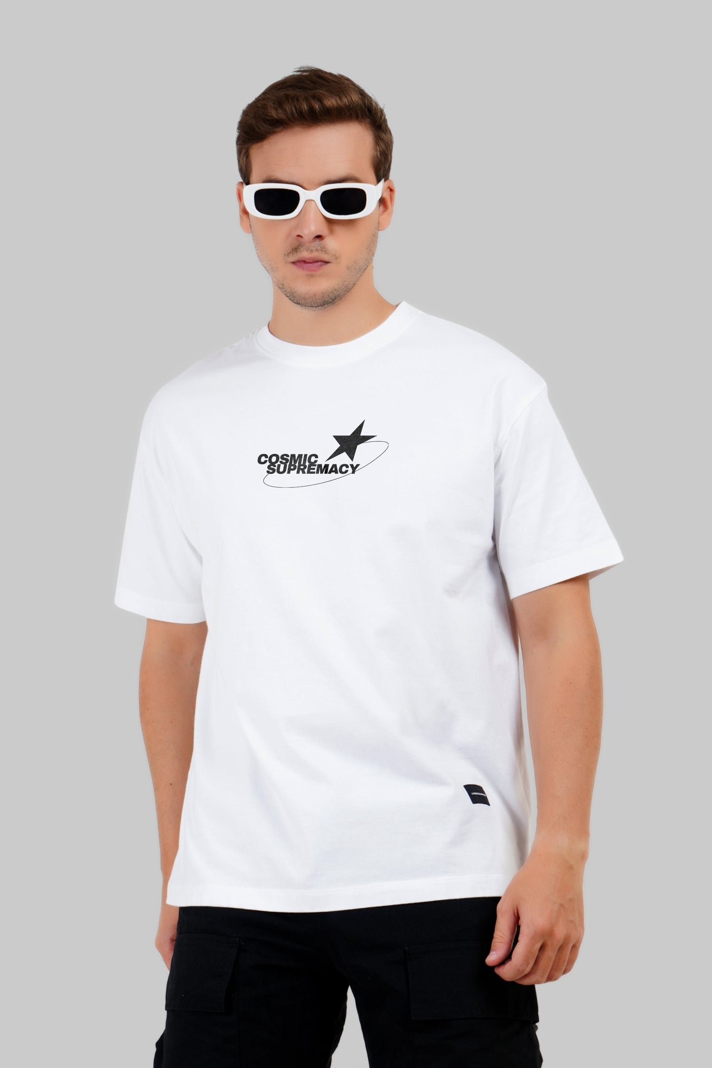 Cosmic Supremacy White Oversized Fit T-Shirt Men