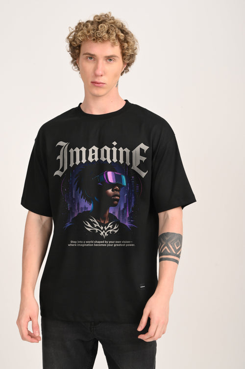 Imagine Black Oversized Fit T-Shirt Men