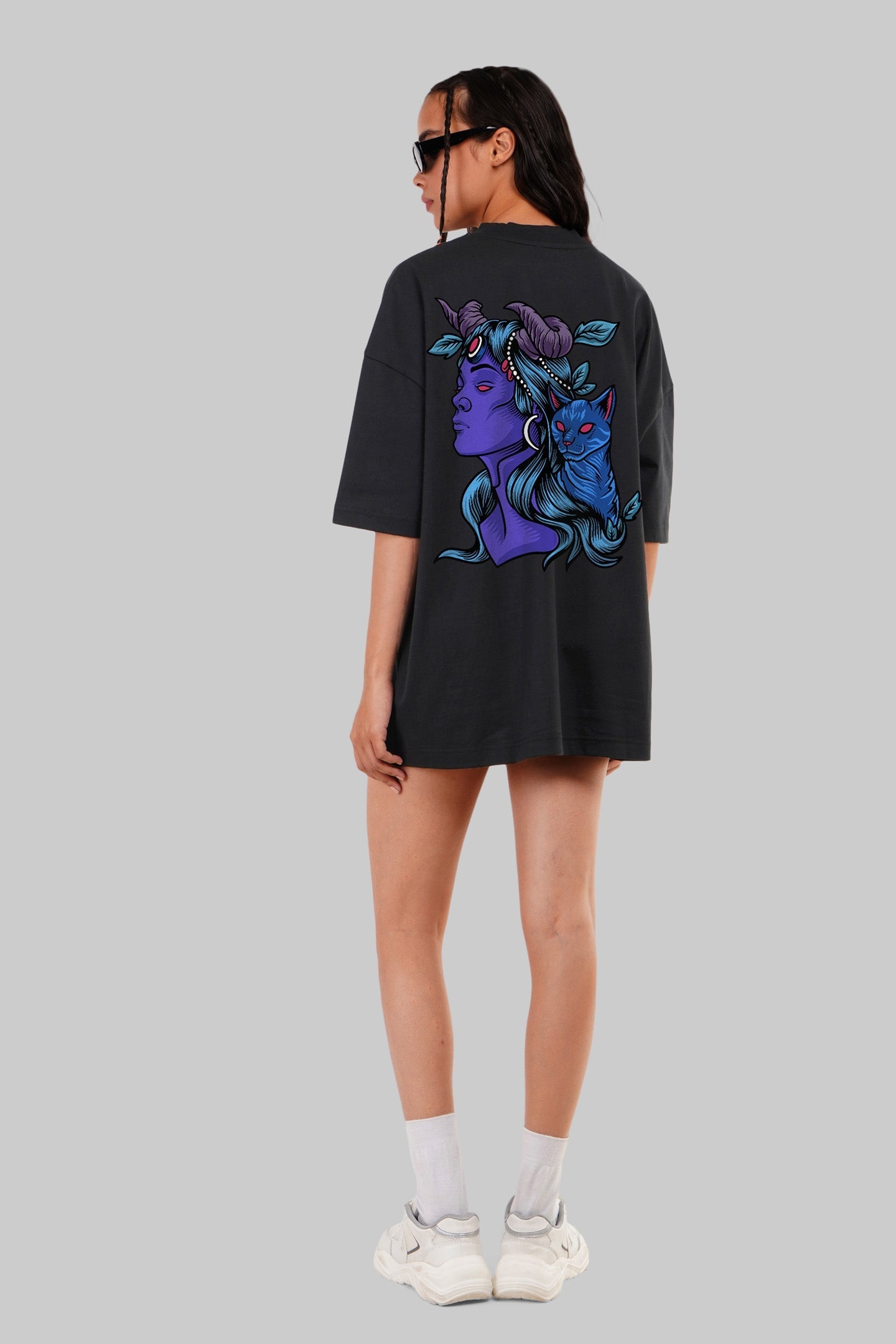Mystic Cat Lady Black Baggy Fit T-Shirt Women
