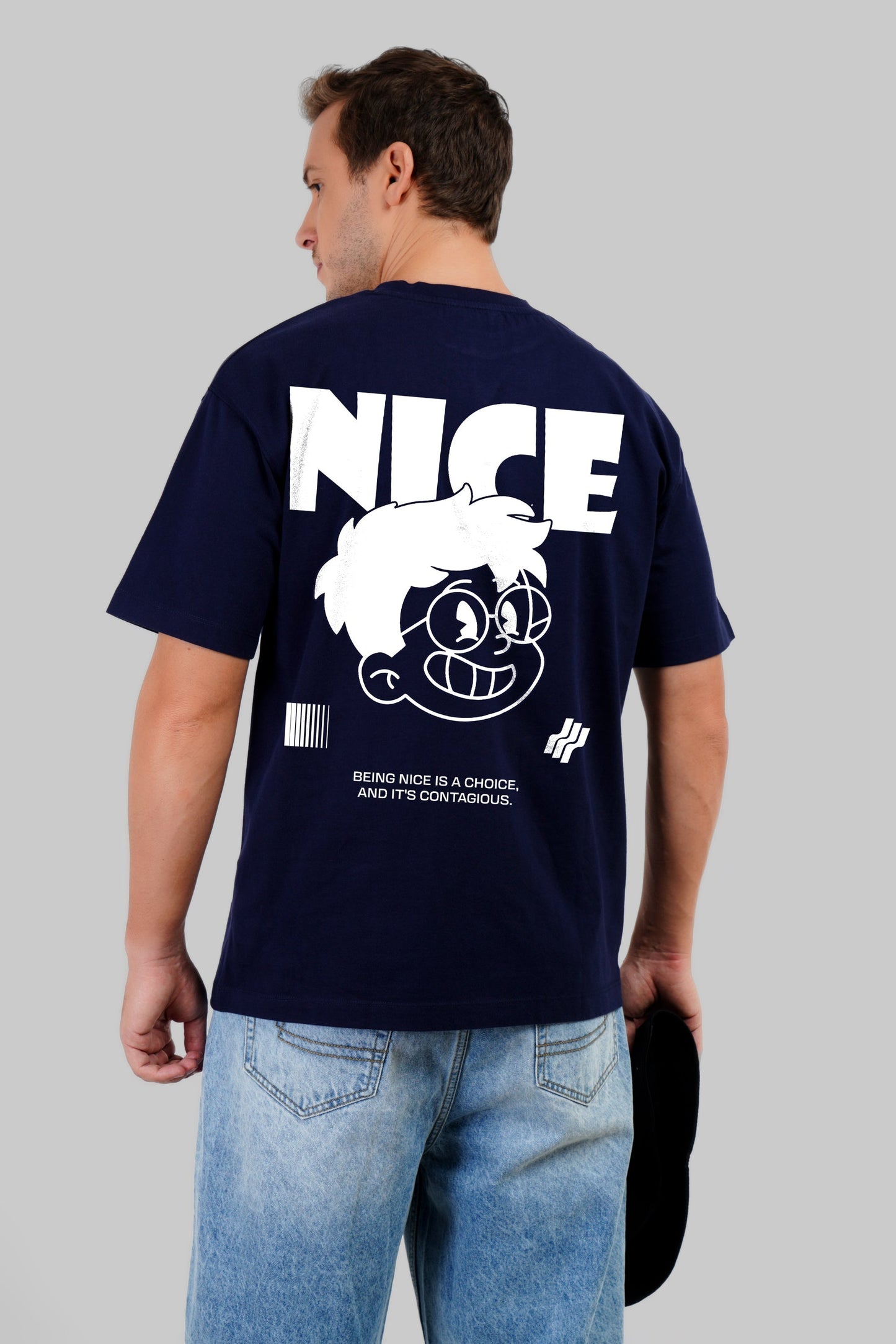 Nice Navy Blue Oversized Fit T-Shirt Men