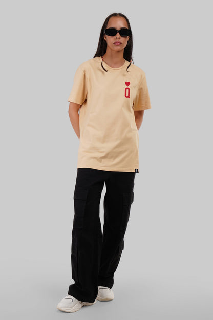 Queen of Hearts Beige Boyfriend Fit T-Shirt Women