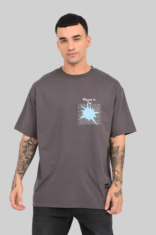 Rebellion Distorted Dark Grey Oversized Fit T-Shirt Men