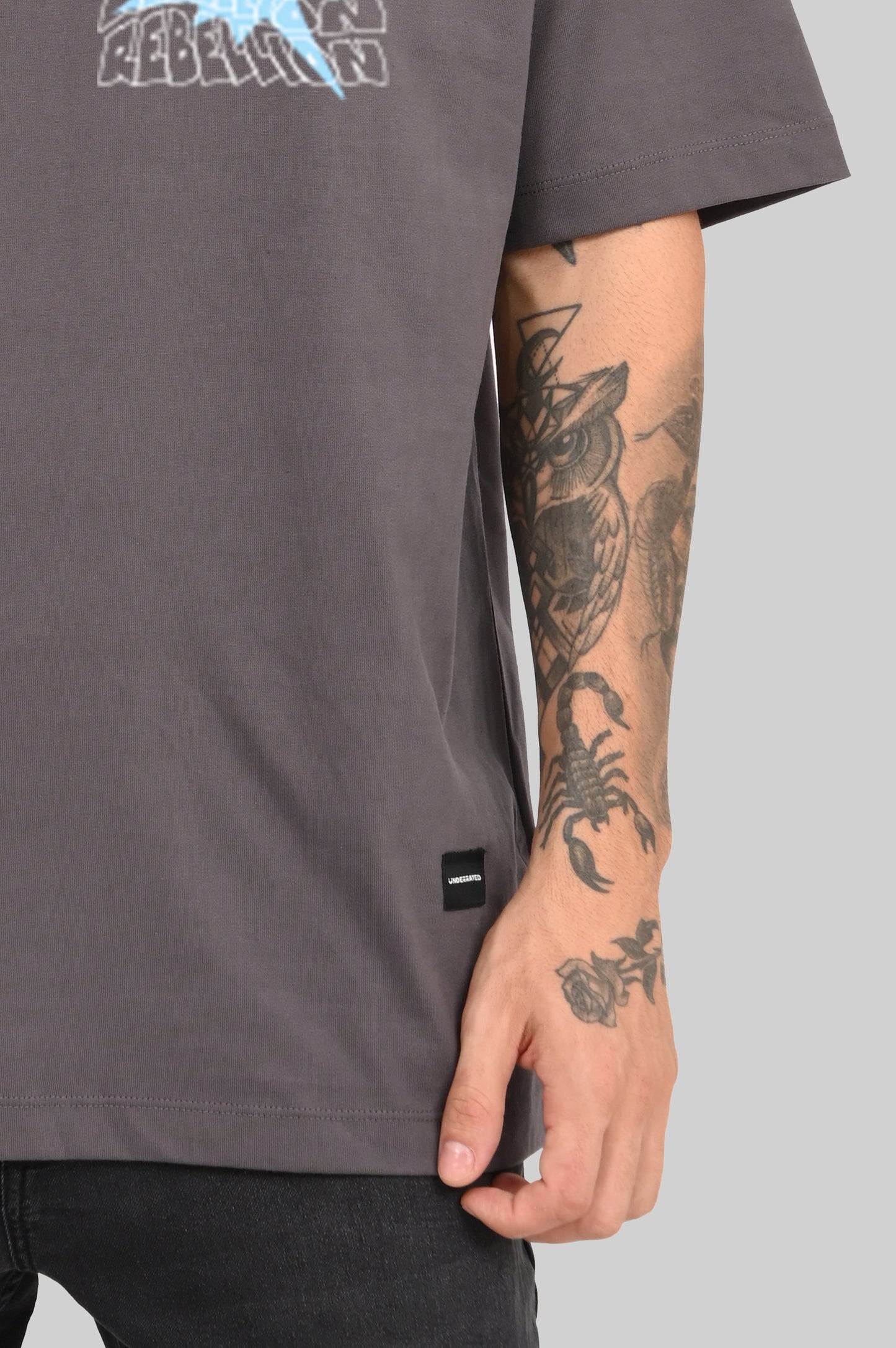 Rebellion Distorted Dark Grey Oversized Fit T-Shirt Men