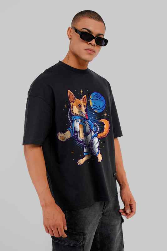 Space Dog Black Baggy Fit T-Shirt Men