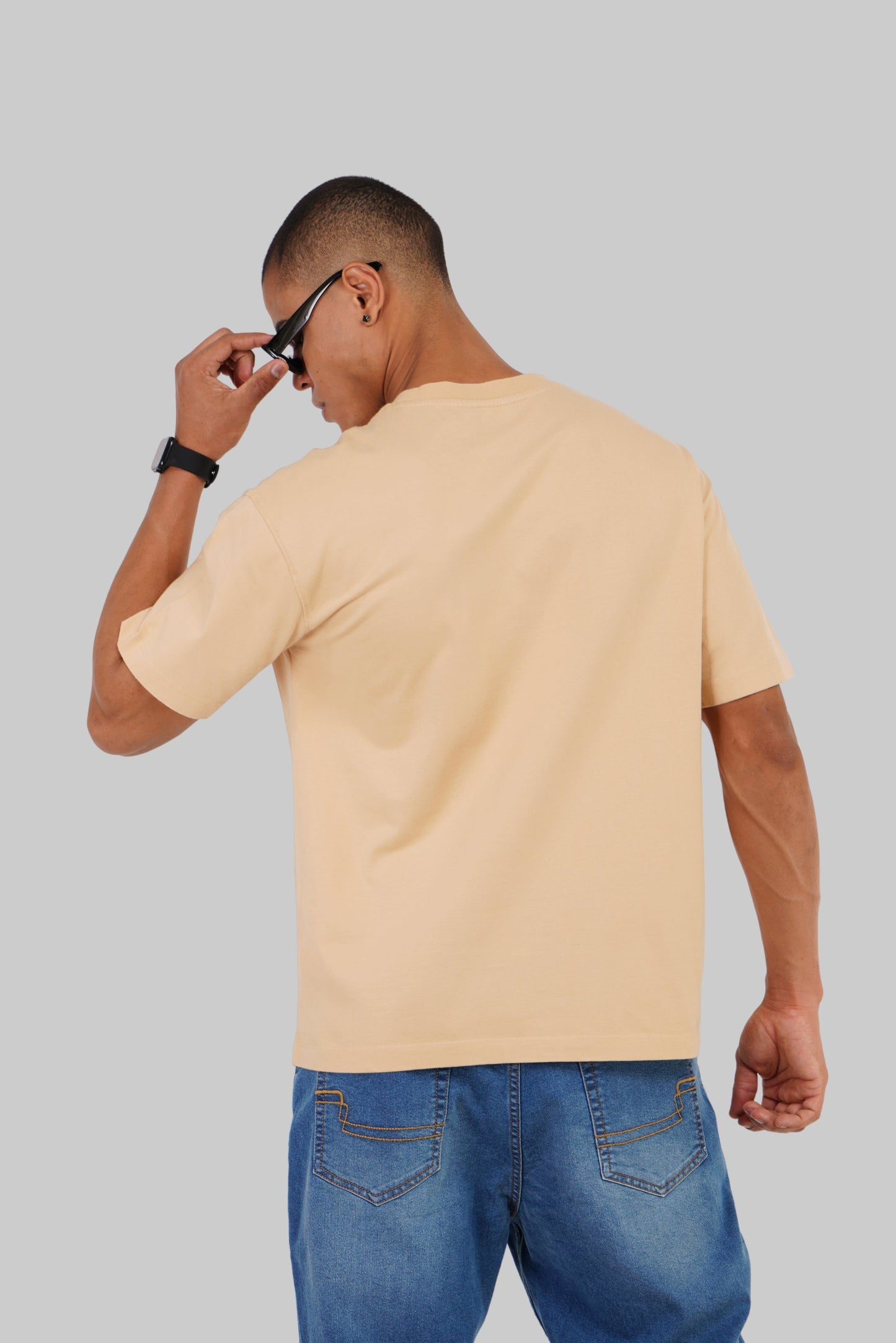 Solid Beige Half Sleeves T-Shirt For Men Oversized Fit