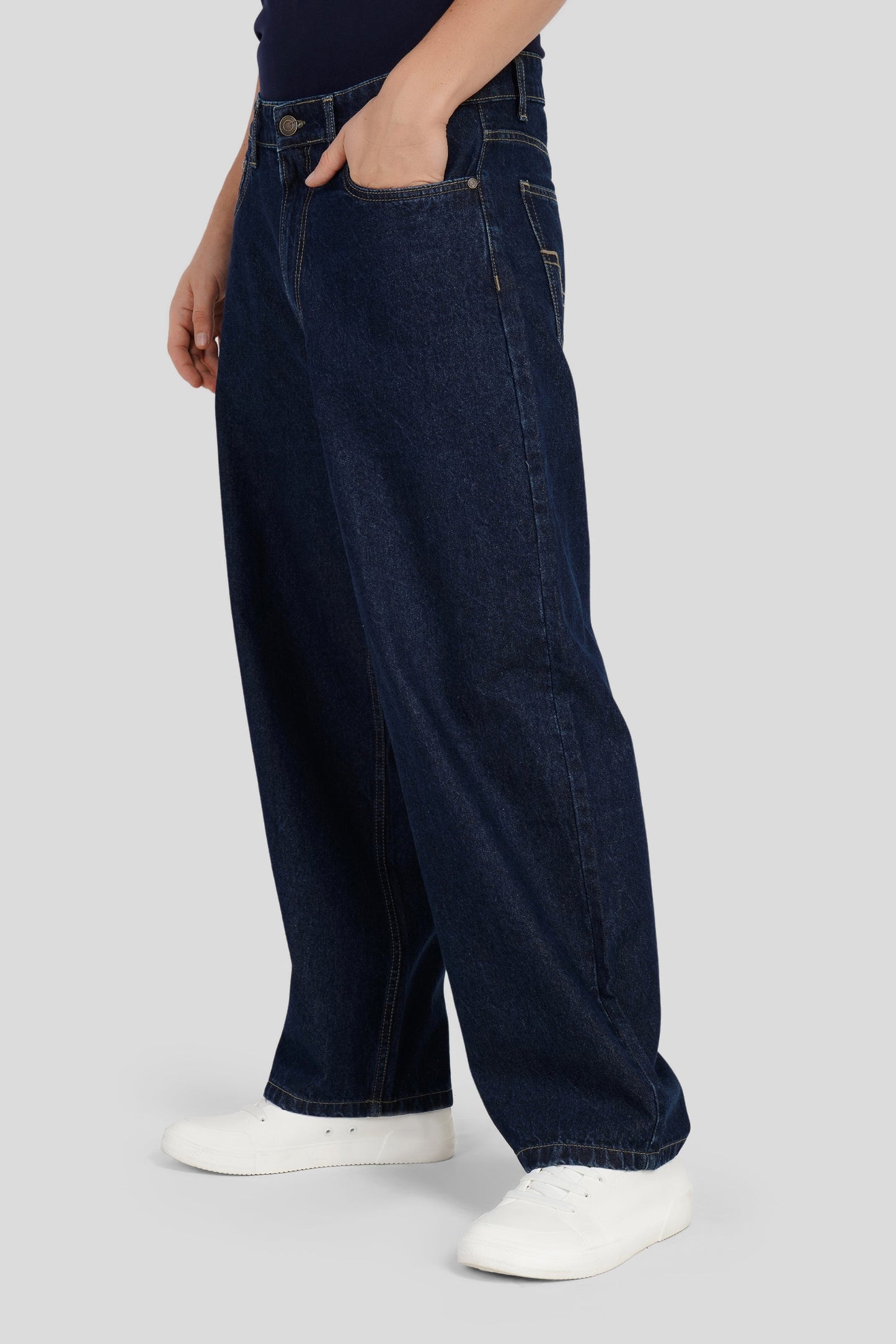 Dark Blue Mid Rise Men's Baggy Jeans